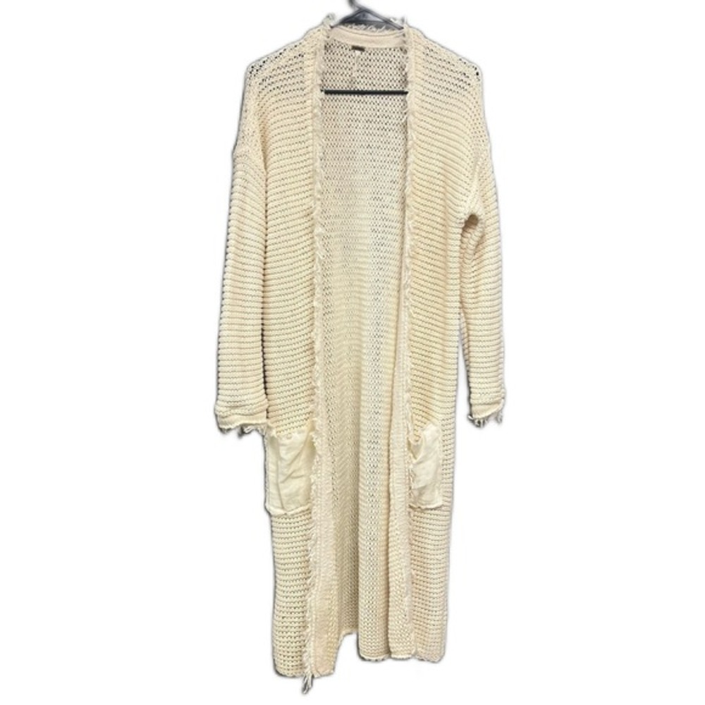 Free People Duster Cardigan Sweater Knit‎ Open Front Pockets Cream S